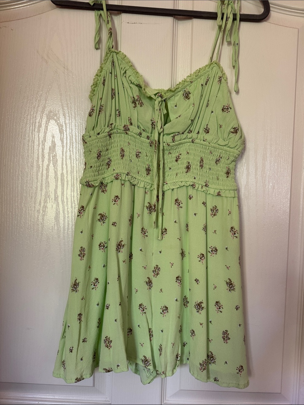 Light Green Floral Tie-Front Romper